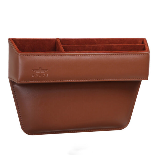 BRAVE CAR STORAGE ORGANIZER LEATHER CAR SEAT GAP STORAGE-BROWN