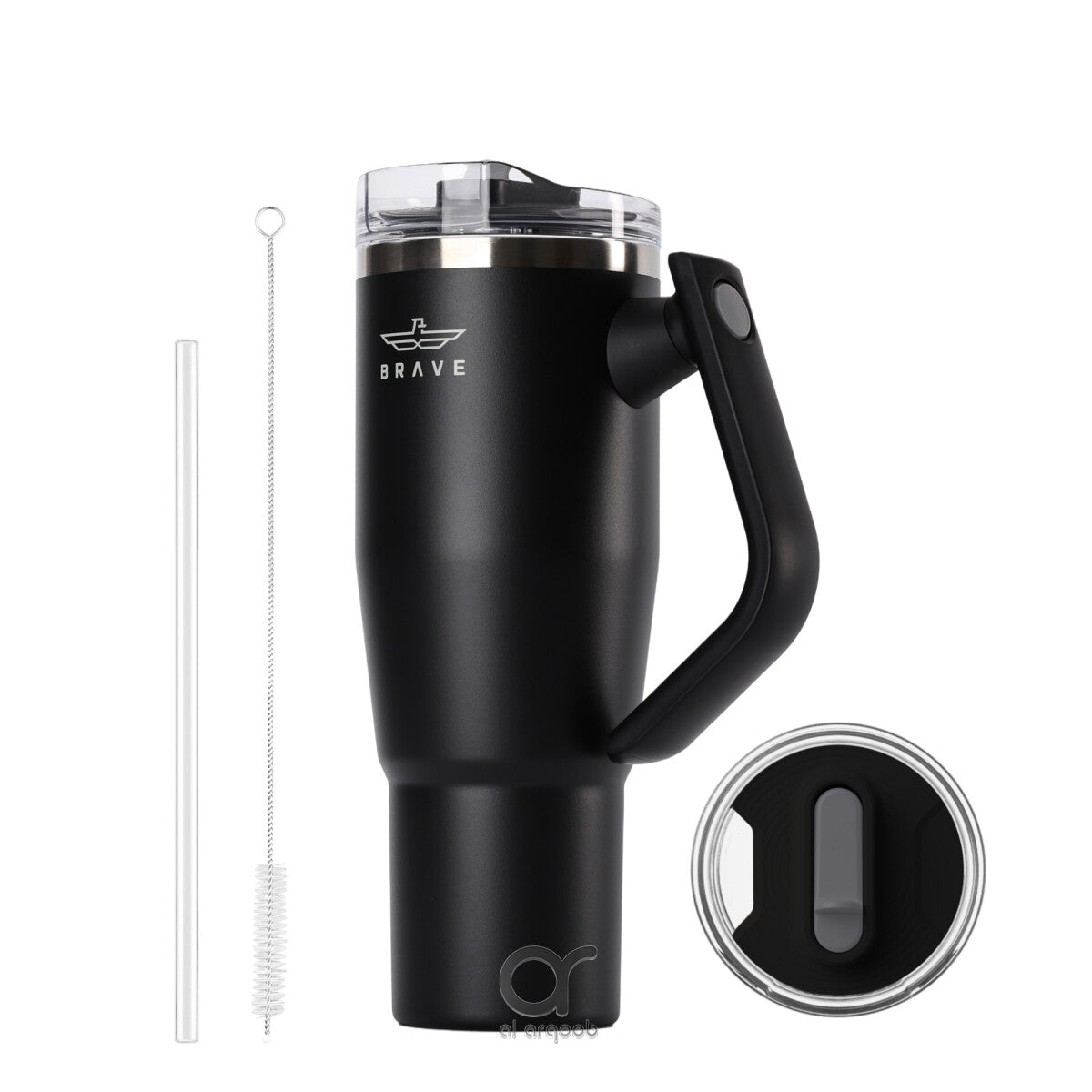 Brave Temp Guard Vacuum Insulated Travel Mug – 180° Rotating Handle, 24H Cold & 12H Hot Retention, Leak-Proof Lids, 1200mL – BLACK