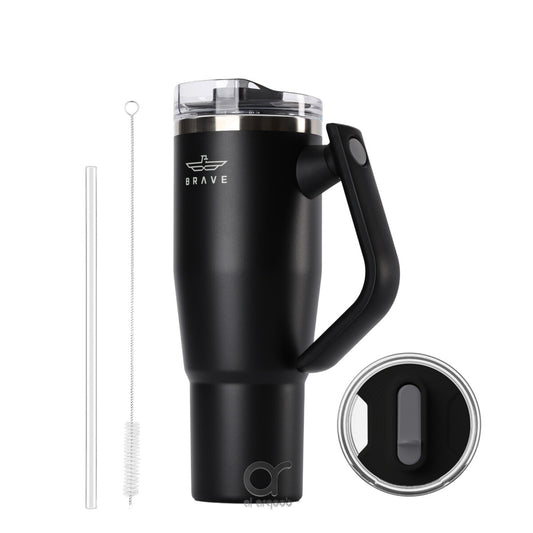 Brave Temp Guard Vacuum Insulated Travel Mug – 180° Rotating Handle, 24H Cold & 12H Hot Retention, Leak-Proof Lids, 1200mL – BLACK