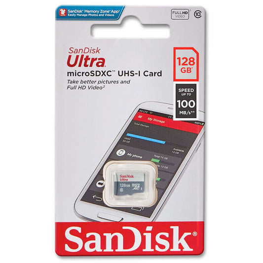 SANDISK ULTRA128 GB MICRO SD XC UHS-I CARD 100MB/S