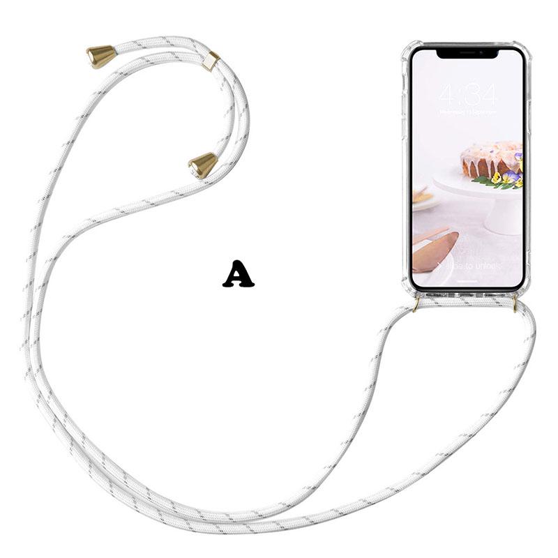 CASE FOR IPHONE- 11 PROMAX-CASE HOLDER WITH NECK CORD LANYARD STRAP-CLEAR-WHITE