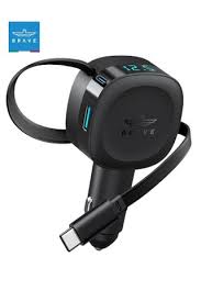 BRAVE 60W DUAL PORT CAR CHARGER WITH RETRACTABLE TYPE-C CABLE-BCC28